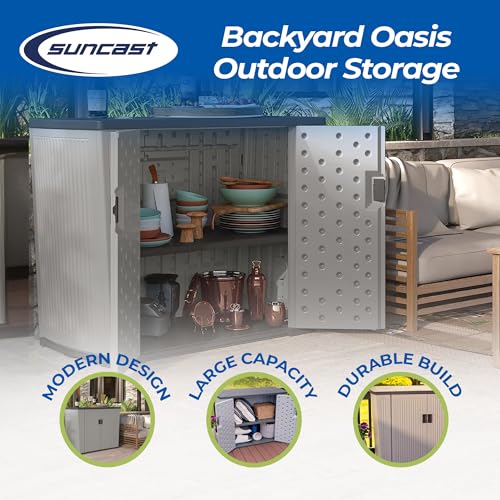 Suncast XL Outdoor Storage Cabinet, 130 Gal, Lockable, Peppercorn Gray