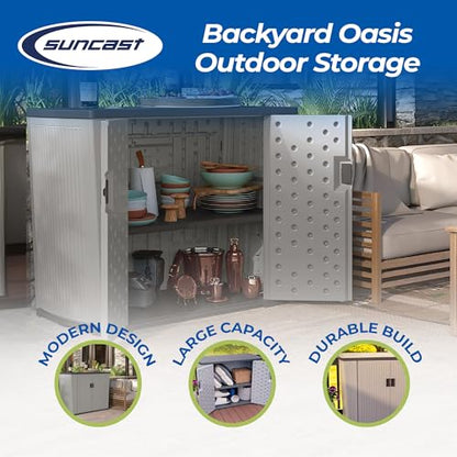 Suncast XL Outdoor Storage Cabinet, 130 Gal, Lockable, Peppercorn Gray