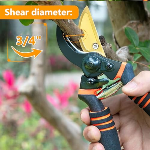 Germany Pruning Shears For Gardening, Arthritis Weak Hand Snips, 4x cutting power trimming, 1-Inch Cut Capacity Garden Clippers, Ergonomic handle, Rust resistant, high strength steel, Sharp - color: Red/Black