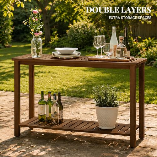 48" Narrow Outdoor Console Table, Sofa Buffet Serving Patio Table - color: Brown