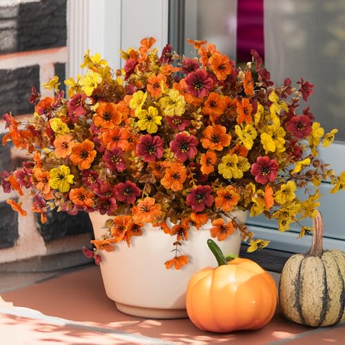 INQCMY Artificial Fake Fall Plants Flowers for Outdoor Outside Decoration - color: Orange Yellow Brown, size: 12 PCS