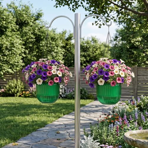 Pumtus 4 Pack Self Watering Hanging Planters, 6.5'' & 4.5'' Plastic Indoor Outdoor Flower Pot, Round Basket with Drainage Hole & Detachable Chain, Succulent Plant Container for Patio Garden Home Decor