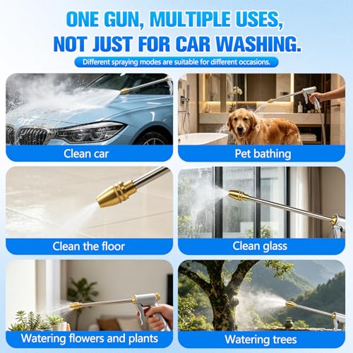 Brass High Pressure Power Washer,Heavy Duty Garden Hose Nozzle,Turn Any Hose into a High Pressure Water Cleaning Jet for Garden Spray,Car Wash & Pet Shower