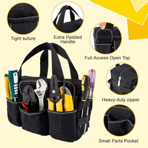 Small Tool Bag, Close Top Wide Mouth Tool Organizer Bag, Large Tool Bags - color: Black-1, size: 12 Inch