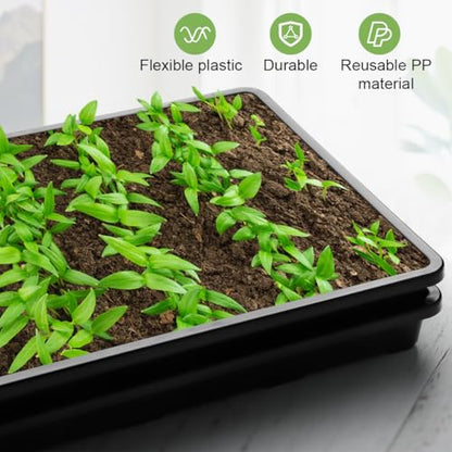 RooTrimmer 10 Pack Nursery Pots Trays (17"x11"x2"), Plastic Flat Seed Starter Trays, Durable Carrying Seedling Starter Tray, Reusable Tray for Planting and Collecting Drainage Water (Black) - color: Black, size: Holding Trays-10P