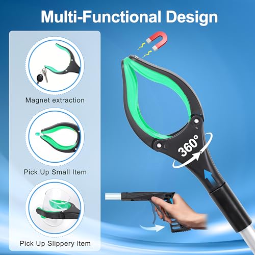 Grabber Reacher Tool - 32” Extra Long Foldable Gripper and Reaching Tool - Heavy Duty Pick Up Stick Grabbers for Seniors, Trash, Surgery Recovery Must Haves Gifts (Green) - color: Green