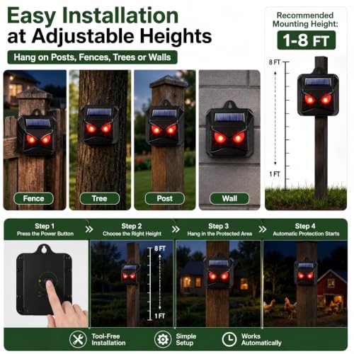 8 Pack Solar Predator Eyes Nocturnal Animal Repellent Outdoor,Auto Activate Animal Deterrent Predator Lights for Coyote,Racoon,Foxe,Skunk,Deer,Red LED Wildlife Guard for Yard, Garden,Farm,Chicken Coop