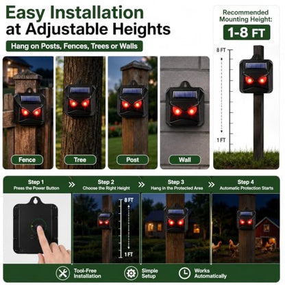 8 Pack Solar Predator Eyes Nocturnal Animal Repellent Outdoor,Auto Activate Animal Deterrent Predator Lights for Coyote,Racoon,Foxe,Skunk,Deer,Red LED Wildlife Guard for Yard, Garden,Farm,Chicken Coop