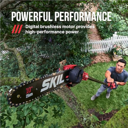 SKIL PWR CORE 40 Brushless 40V 10'' Pole Saw Kit with Over 9ft. Telescoping Shaft & Angled Head, Includes 2.5Ah Battery and Auto PWR Jump Charger - PS4561C-10 - style: 40V 10" Pole Saw Kit