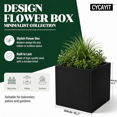 Cyayit Outdoor Metal Planter Box, 15.75x15.75x15.75 Inch, Galvanized Steel - color: Black, size: 15.7x15.7 in