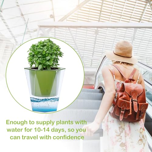 Oliz Self Watering Planter 5 Pcs, 4.5 Inch Flower Plant Pot with Transparent Inner Pot, Gardening Flowerpot with Watering Can, Indoor Self Watering Planter Pot for Herbs, Flowers (Green) - color: Green