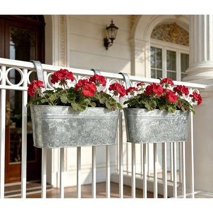 2 Pack 17" Galvanized Hanging Railing Planters with Hooks and Drainage - size: 17 Inch