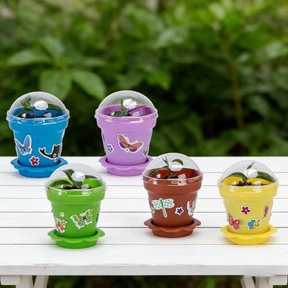 50 Packs Cupcake Plant Nursery Pots with Humidity Dome, Small Plastic Flower Plant Pots with 40 Sheet Stickers, Seeds Starter Pot Flower Planting Container for Seedlings Succulent Display (Mix Colors) - color: 50 Packs With 40 Sheet Stickers
