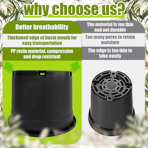 5 Gallon Nursery Pots Plastic Container Injection Molded Pot for Plants Flexible with Drainage Holes Suitable for Plants Soil Growers or Hydroponics Black 10 Pcs - size: 5 Gallon