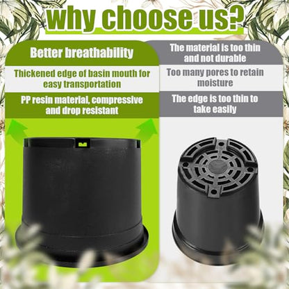 5 Gallon Nursery Pots Plastic Container Injection Molded Pot for Plants Flexible with Drainage Holes Suitable for Plants Soil Growers or Hydroponics Black 10 Pcs - size: 5 Gallon