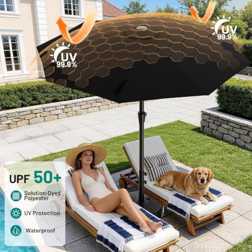 AreShark 9FT Outdoor Patio Umbrella with Tilt and Crank, Black - color: Black, size: 9ft