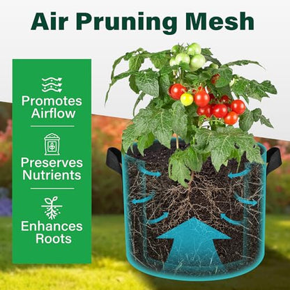 LotFancy 5-Pack 20 Gallon Grow Bags, 300G Thickened Nonwoven Fabric Pots with Reinforced Handles, Heavy Duty Aeration Planter Bags for Vegetables Flowers Fruits, Black - size: 20 Gallon（Pack of 5）
