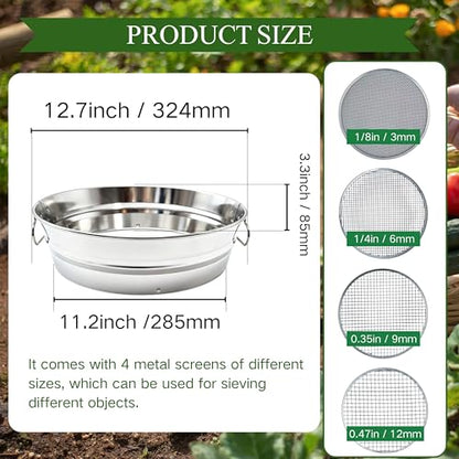Soil Sifter for Gardening with Handles, Rock Sifter Fits 5 Gallon Bucket with 4 Replaceable Screens, Compost Sifter Dirt Sifter, Captures Dirt Rocks Sawdust