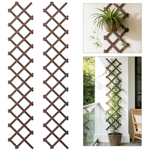 Expandable Wooden Lattice, 13"x68" Lattice Trellis for Climbing Plants 2PCS - color: Brown-2PC, size: 13" x 68"