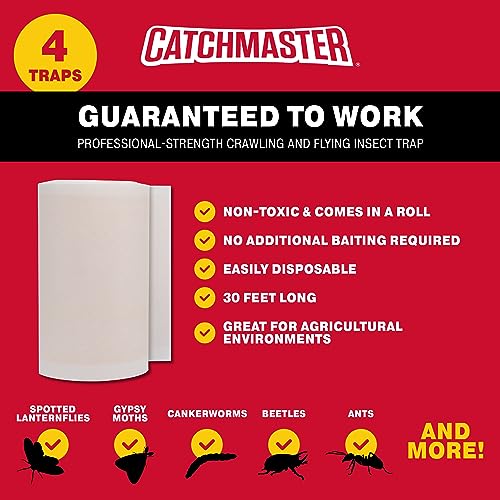 Catchmaster Tree Shield Lantern Fly & Ant Traps Insect Barrier, 12 Rolls 30ft Each, Outdoor Adhesive Crawling Insect Trap to Protect Trees, Fruit & Plants, Pest Control Lawn & Garden (Pack of 2) - size: 12 Rolls (Pack of 2)