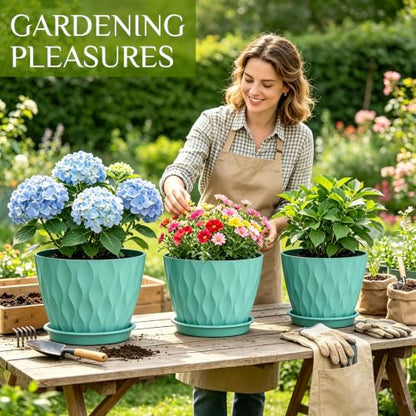 Plant Pots for Indoor Plants 3 Pack 10/9/8 Inch Plastic Planters - color: Blue