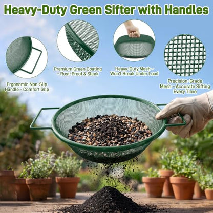 Mulctun 4Pcs Soil Sifter with Handles,Heavy Duty Dirt Sifter for Gardening - color: Green, size: 4 Pcs (2,4,6,8mm grid)
