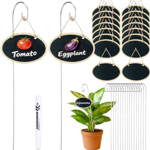 25 Packs Plant Labels with Marker Pen, Wooden Plant Makers for Outdoor - size: oval