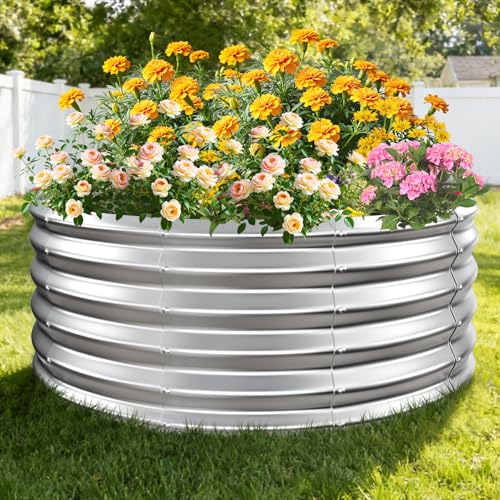 TBMLC 17 Inch Tall Heavy-Duty 40 Inch Round Steel Rised Garden Bed Silver - color: Silver, size: 40" Diameter X 16" Tall