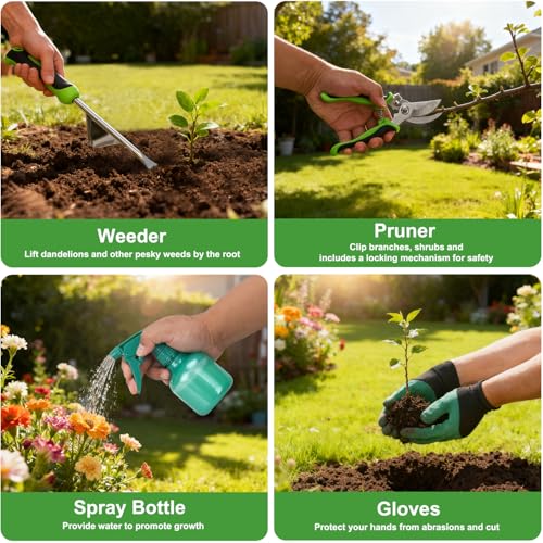 Yesker Gardening Tools 9-Piece Heavy Duty Garden Tool Set Gardening Supplies Gifts for Women Men Gardening Hand Tool Kit with Non-Slip Ergonomic Handle, Garden Bag, Durable Gloves and Shears, Green - size: 9PCS Black Green