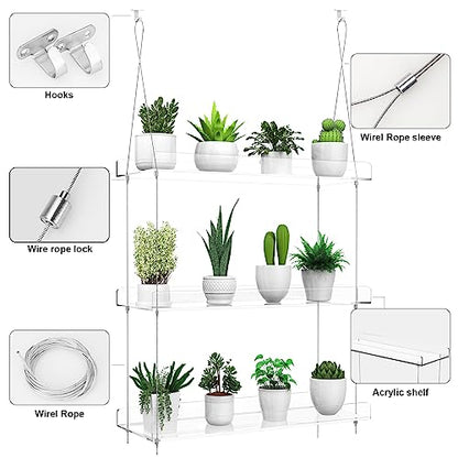 2-Tier Hanging Clear Plant Shelves for Windows,16 Inch per Tier - size: 2 Tier