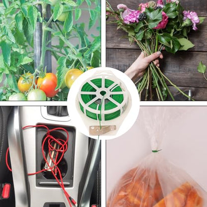 12 PCS Green Twist Ties - Each Reel 656 Feet Multipurpose Garden Plant Cable Ties for Indoor and Outdoor Plants, Green Cable Ties, Reusable Plant Wire for Patio, Lawn and Garden