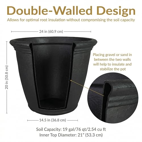 Sunnydaze Anjelica 24'' Large Plastic Planter Pot for Plants, Black - color: Matte Black, size: 24 in