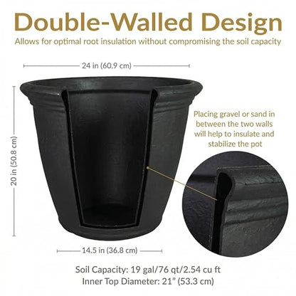 Sunnydaze Anjelica 24'' Large Plastic Planter Pot for Plants, Black - color: Matte Black, size: 24 in