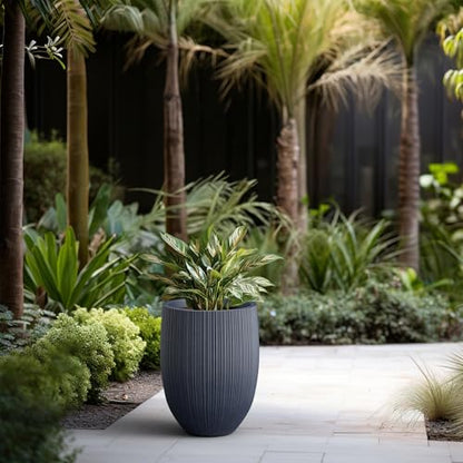 Kante Large Round Bullet Charcoal Concrete Planter 21.7" Tall, Outdoor - color: Charcoal, size: 21.7 Inch Tall
