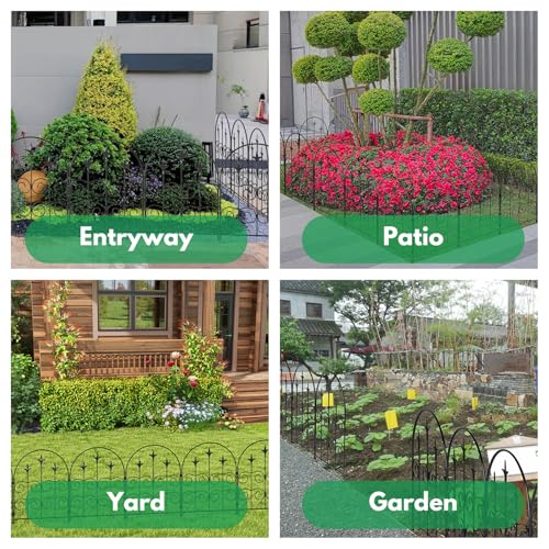 Decorative Garden Fence Border 10 Pack 22in(H) x 28ft(L), Black Rustproof Metal Garden Fencing Animal Barrier for Dogs