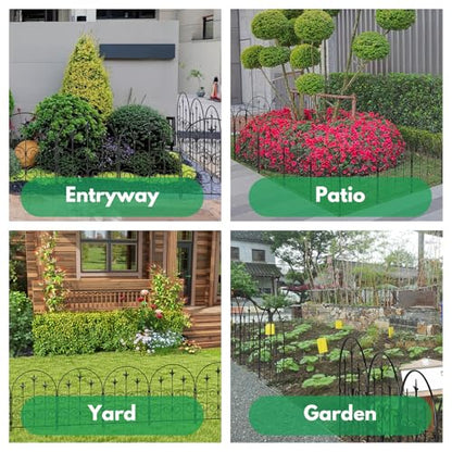 Decorative Garden Fence Border 10 Pack 22in(H) x 28ft(L), Black Rustproof Metal Garden Fencing Animal Barrier for Dogs