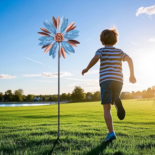 Wind Spinners Outdoor, Metal Kinetic Wind Sculpture Windmill Garden Decor - size: 4.26 ft