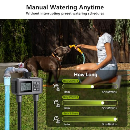 Uzoli 2-Zone Sprinkler Timer for Garden Hose, Programmable Water Timer