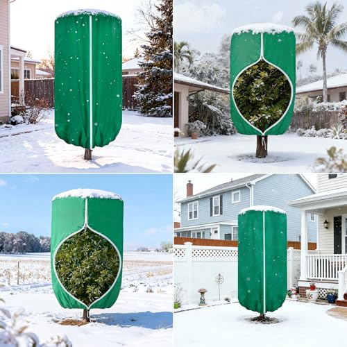 2 Pcs 47"×71" Large Rounded Top Winter Plant Freeze Protection Covers with Zipper & Drawstring, Non-Woven Frost Cloth Plant Freeze Protection,Frost Blankets for Outdoor Shrub Bush Fruit Tree