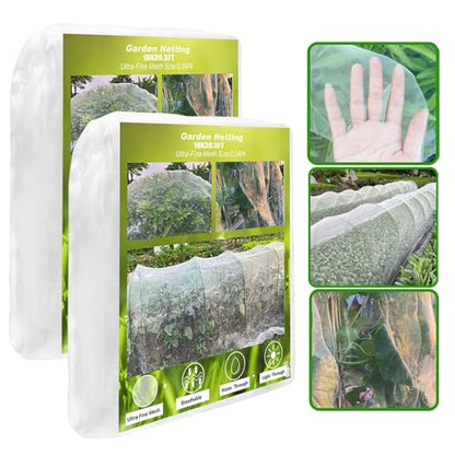 Garden Netting, 2 Pack 10X39.3FT Ultra Fine Insect Netting for Vegetable Flowers Fruits, Garden Mesh Plant Cover Row Cover Barrier Protection Net for Birds, Garden Netting for Raised Beds - size: 10X39.3FT-2Pack