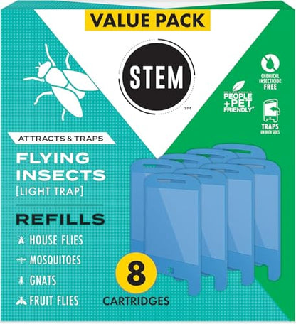STEM Flying Insect Light Trap Refill Cartridges, Indoor Fruit Fly Trap, Insecticide-Free Pest Control for Home, Attracts and Traps Insects, Official STEM Refills - 8 Count - size: 8 Cartridges
