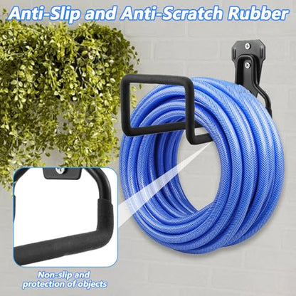 4 Pack Heavy Duty Garden Hose Holder Wall Mount, Metal Black Water Hose Hanger Reel Organizer for Outside Yard Storage
