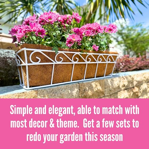 LaLaGreen Fence Window Box (30 in, 2 Pack) White Metal Trough Planter - size: 30" (76cm) x 2 pack
