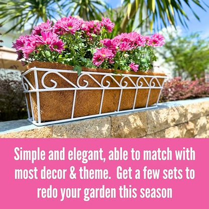 LaLaGreen Outdoor Window Box (24 in, 2 Pack) White Metal Coco Liner Trough - size: 24" (61cm) x 2 pack