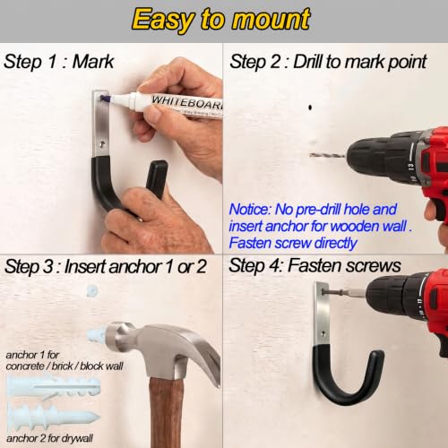 Heavy Duty Wall Hook Kit, Enhanced Garage Wall hooks, Tool Organizer