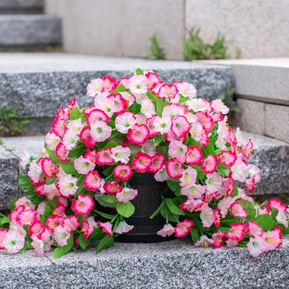 Artificial Flowers with Hanging Basket, Outdoor Faux Plants UV Resistant - color: Pink
