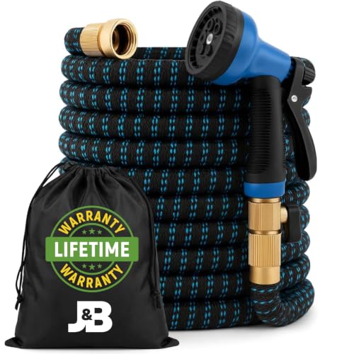 J&B XpandaHose 75ft Expandable Garden Hose, Lightweight, Brass Connectors - color: Blue/Black, size: 75ft