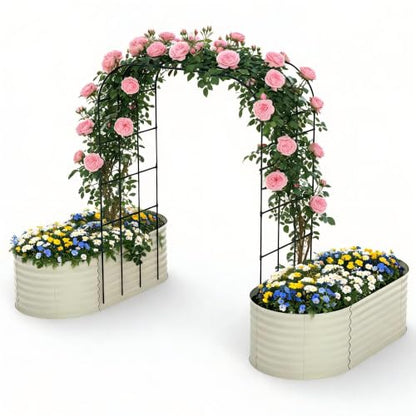 Metal Raised Garden Bed with Trellis for Climbing Plants Outdoor - color: Beige