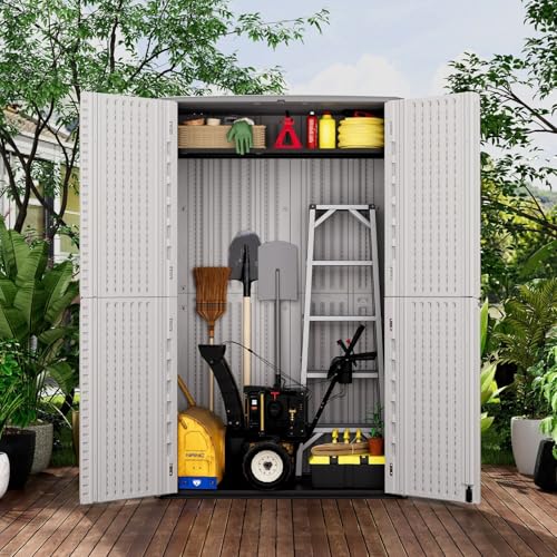 ZZM Large 67 Cu.ft Waterproof Storage Shed, Outdoor Storage Cabinet，Durable Resin Sheds for Patio Furniture, Garden Tools, Pool Accessories, Mower Storage (White) - color: White-52 cu ft