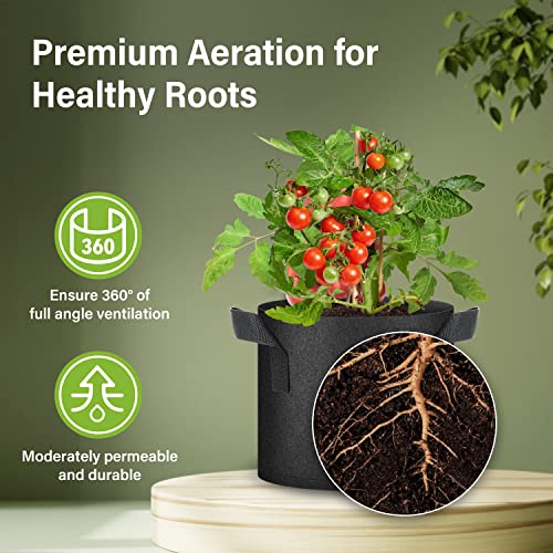 HealSmart Plant Grow Bags 3 Gallon, Tomoato Planter Pots 10-Pack with Handles, Aeration Nonwoven Fabric, Heavy Duty Gardening Planter for Vegetable, Herbs and Flowers, Black - color: Black, 10 Pack, size: 3 Gallon